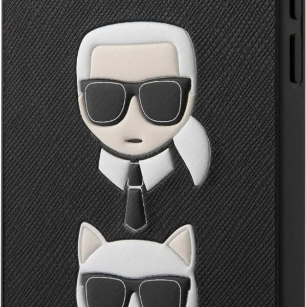 Karl Lagerfeld PU Saffiano Case with Embossed Karl and Choupette Heads for Apple iPhone 12 Pro Max - Black