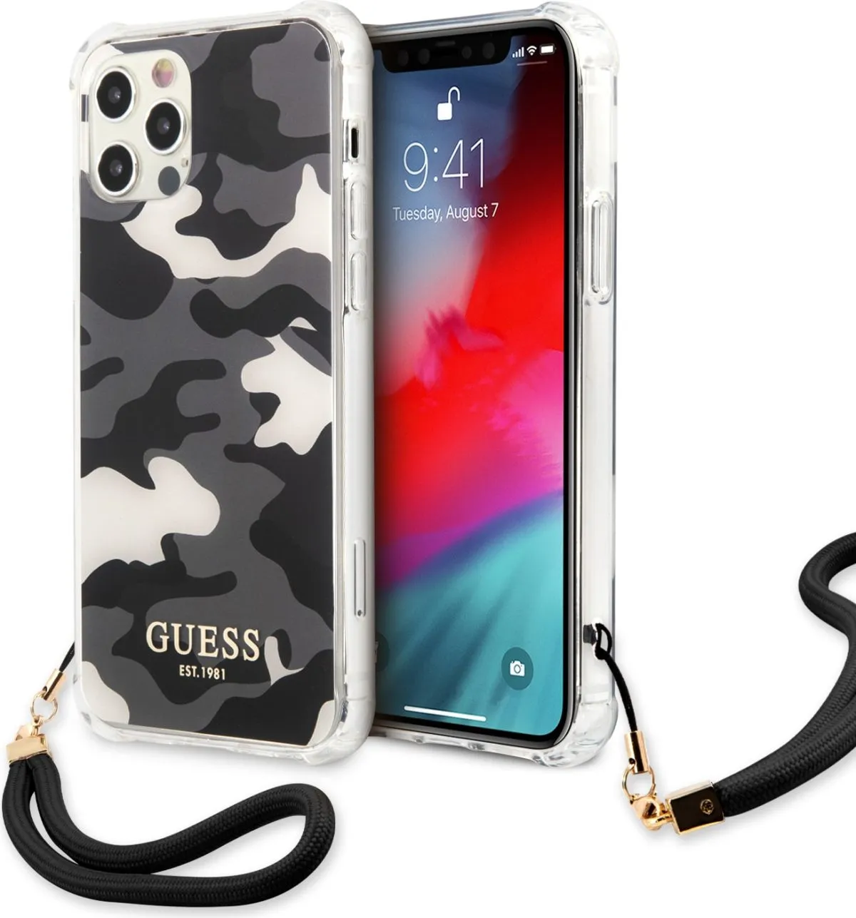 PC Camo Hard Case with Nylon Cord for iPhone 12 Pro Max ( 6.7 ) - Black