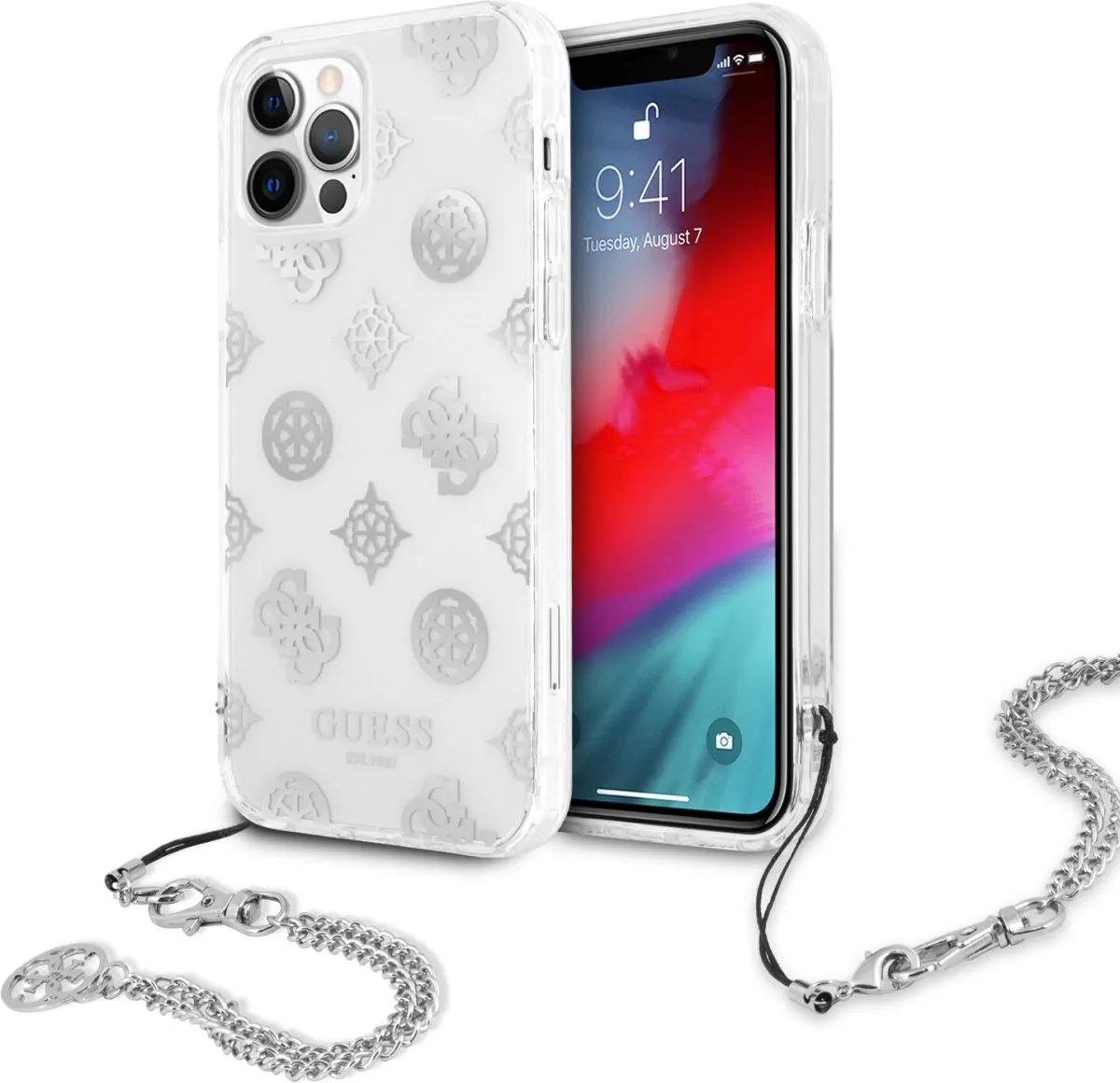 PC Chain Handle Peony Hard Case for iPhone 12 / 12 Pro ( 6.1 ) - Silver