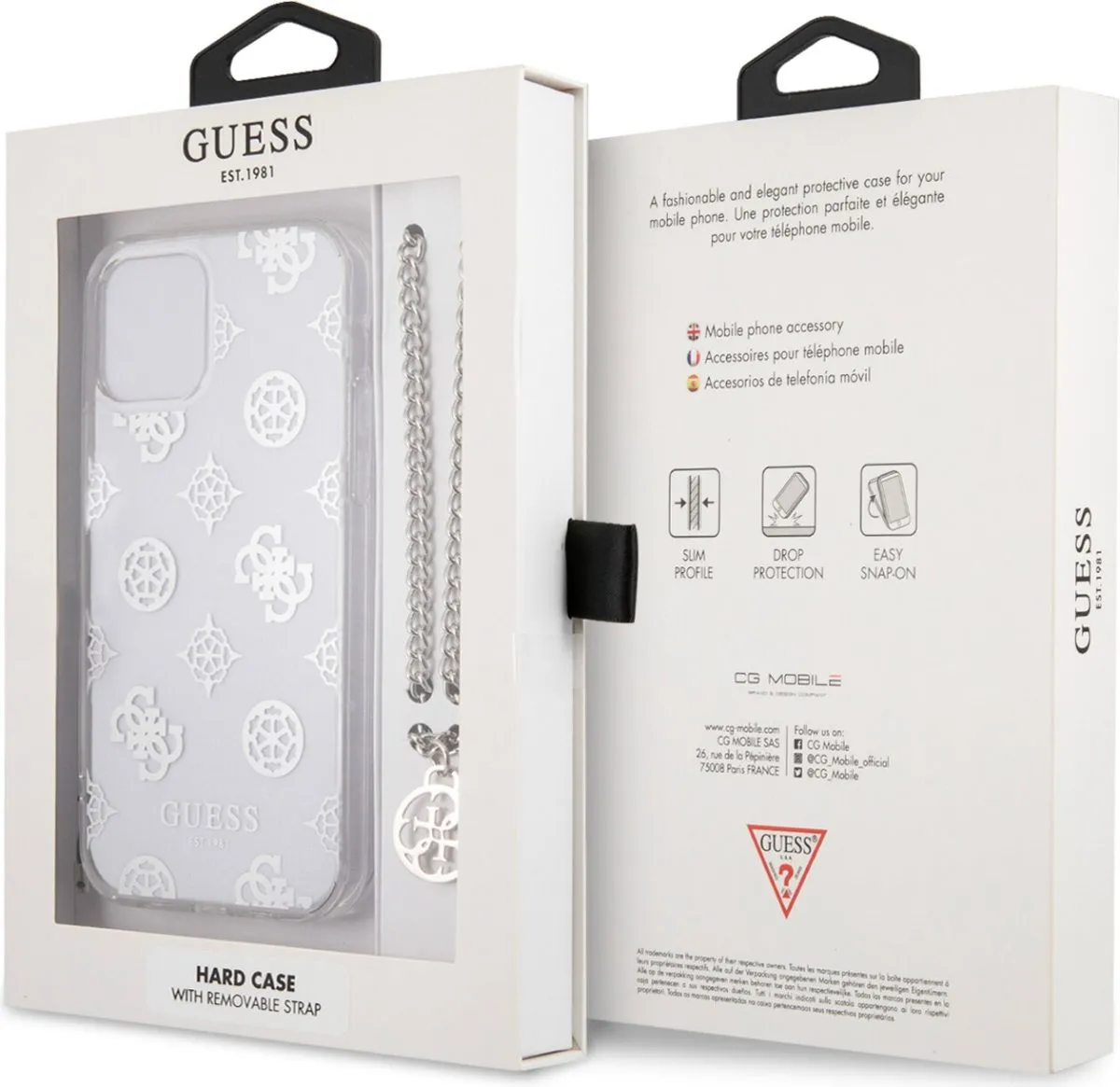 PC Transparent Hard Case with Chain Handle and Peony Print for iPhone 12 Pro Max