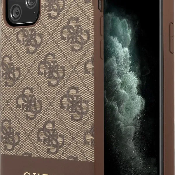 PC/TPU 4G PU Case with Stripe Metal iPhone 11 Pro Brown