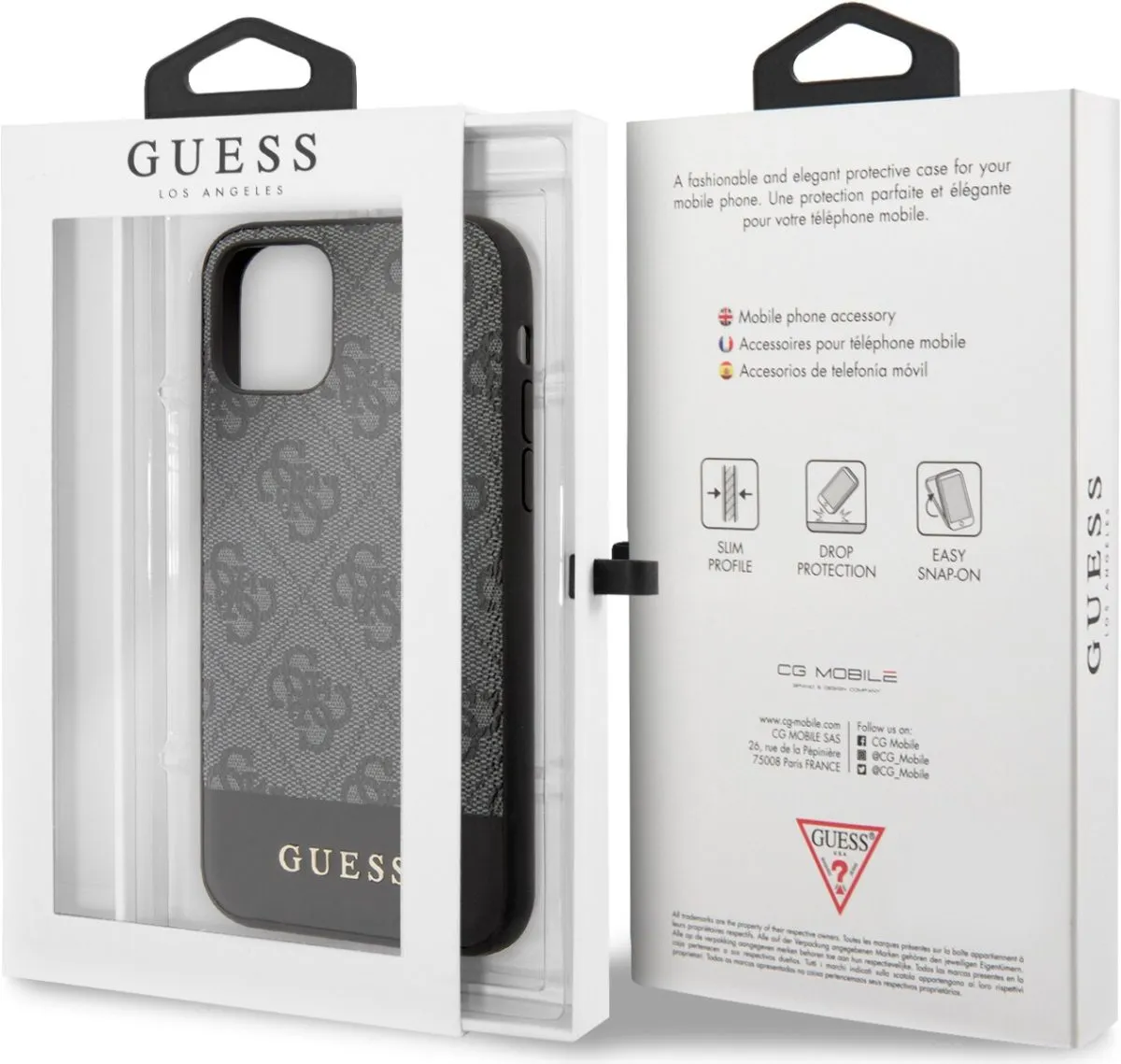 PC/TPU 4G PU Case with Stripe Metal Logo Bottom for iPhone 11 - Gray