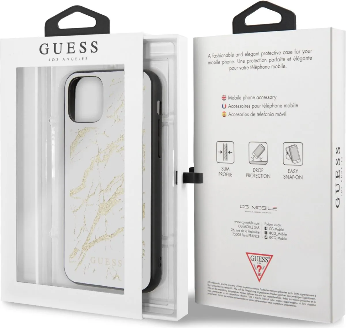 PC/TPU Layer Gold Glitter Marble Case for iPhone 11 Pro - White