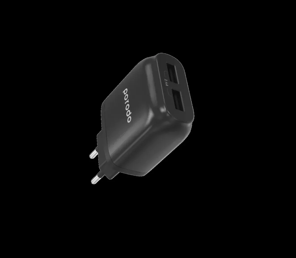 Porodo Dual USB Wall Charger 2.4A with Improved Version PVC Type-C Cable 1.2m EU - Black