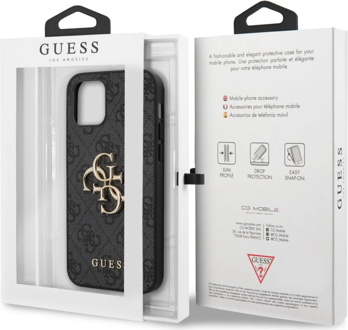 PU 4G Big Metal Logo Hard Case for iPhone 12 / 12 Pro ( 6.1 ) - Black