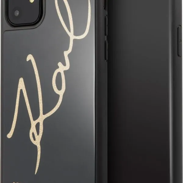 Tempered Glass Case with Glitter Sign for iPhone 11 - Black