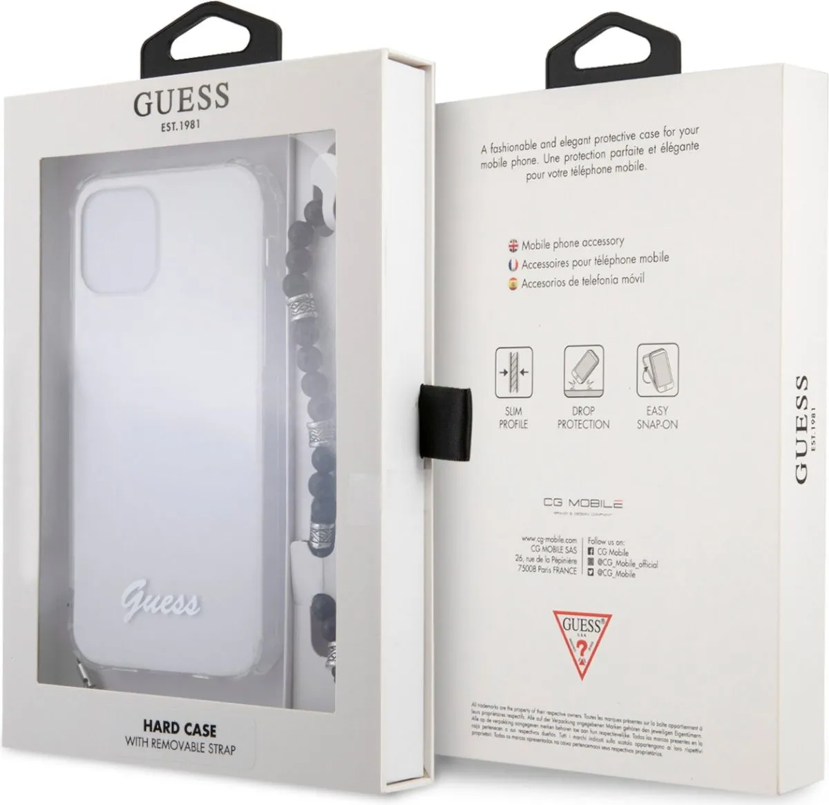 Transparent Hard Case with Pearls Handle and Script Logo for iPhone 12 Pro Max