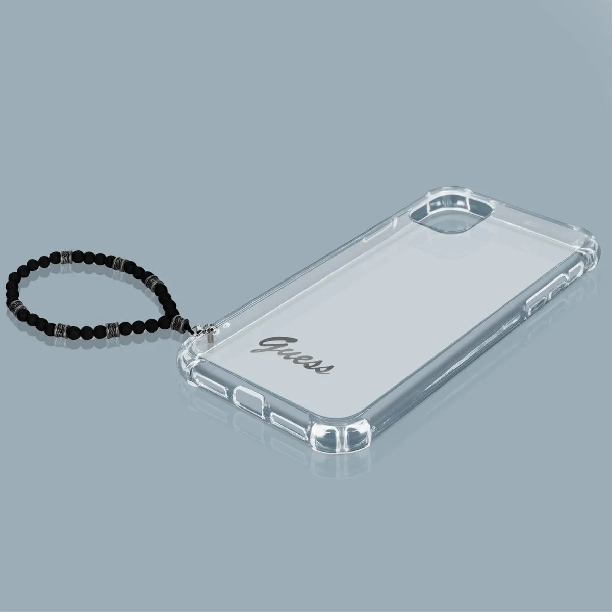 Transparent Hard Case with Pearls Handle and Script Logo for iPhone 12 Pro Max