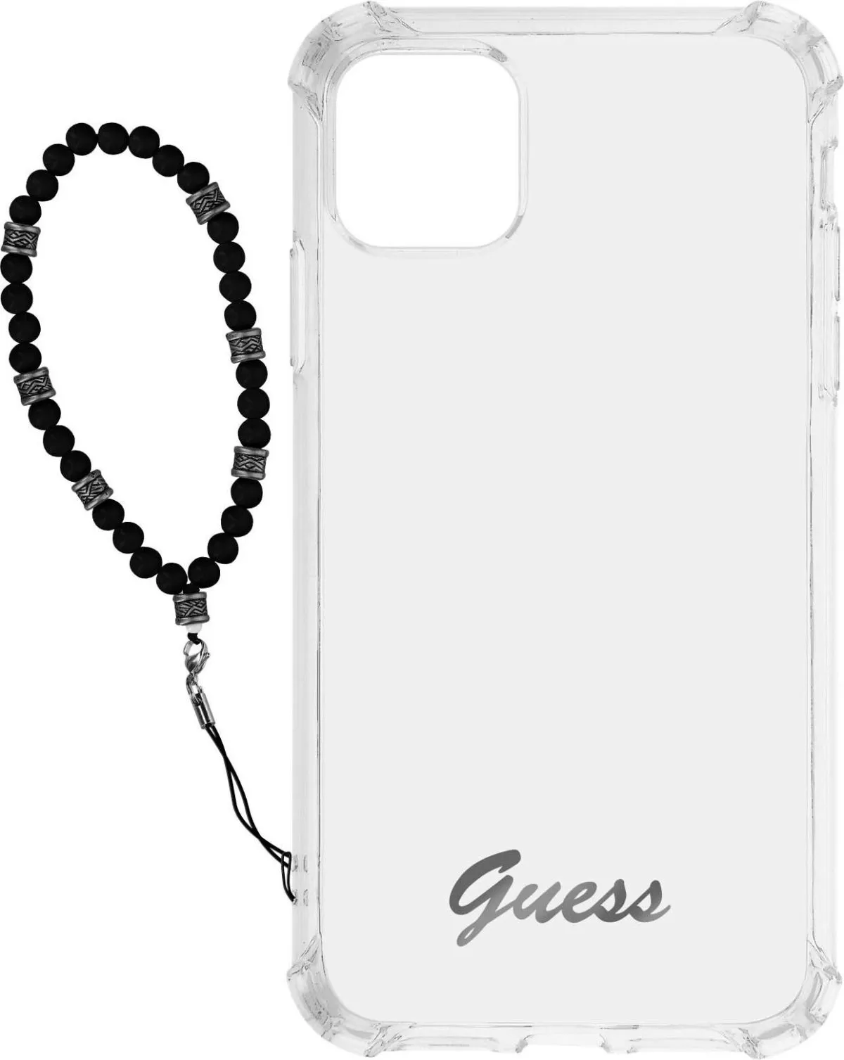 Transparent Hard Case with Pearls Handle and Script Logo for iPhone 12 Pro Max