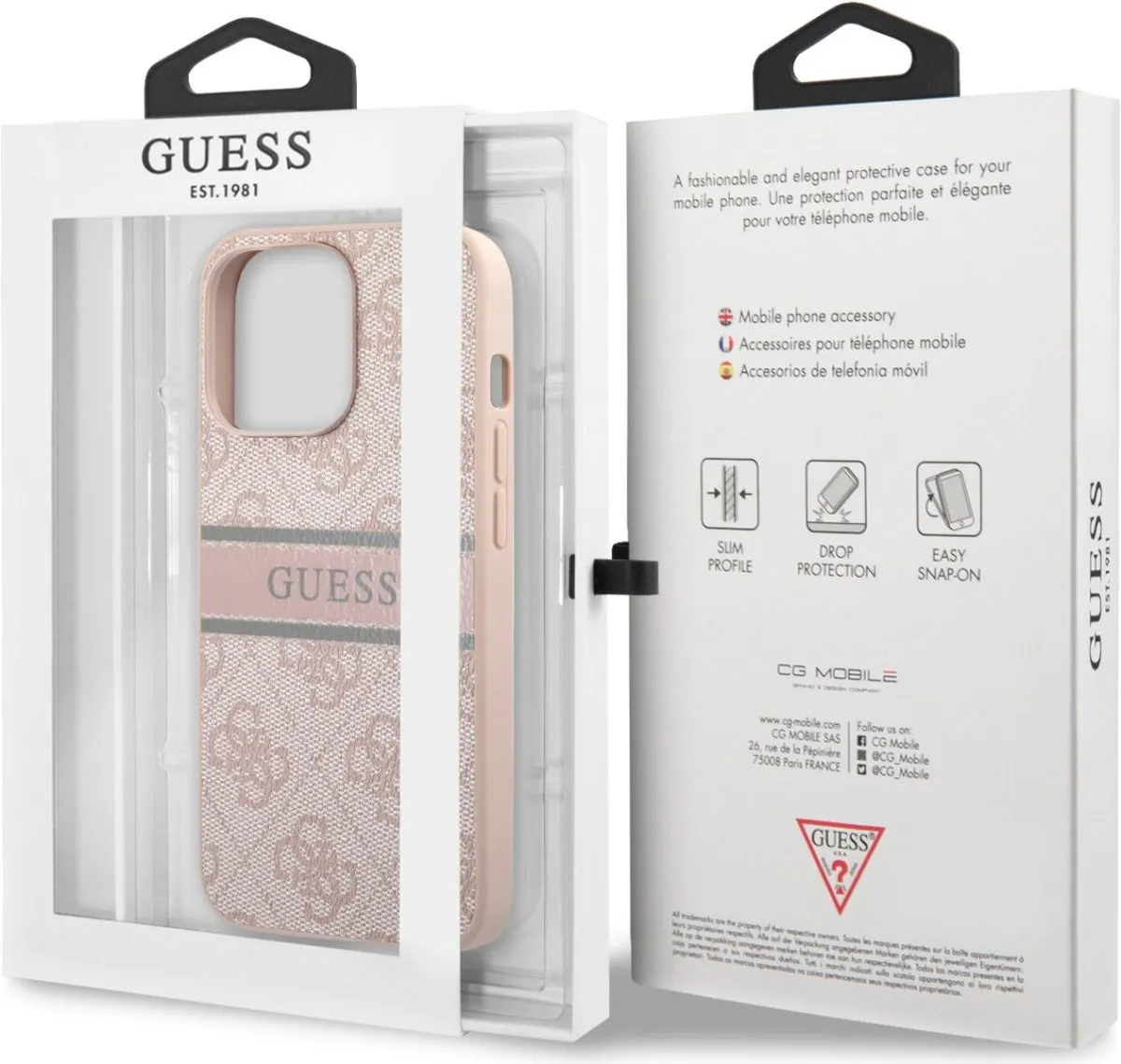 Guess 4G PU Leather Case With Printed Stripe For iPhone 13 Pro (6.1) - Pink
