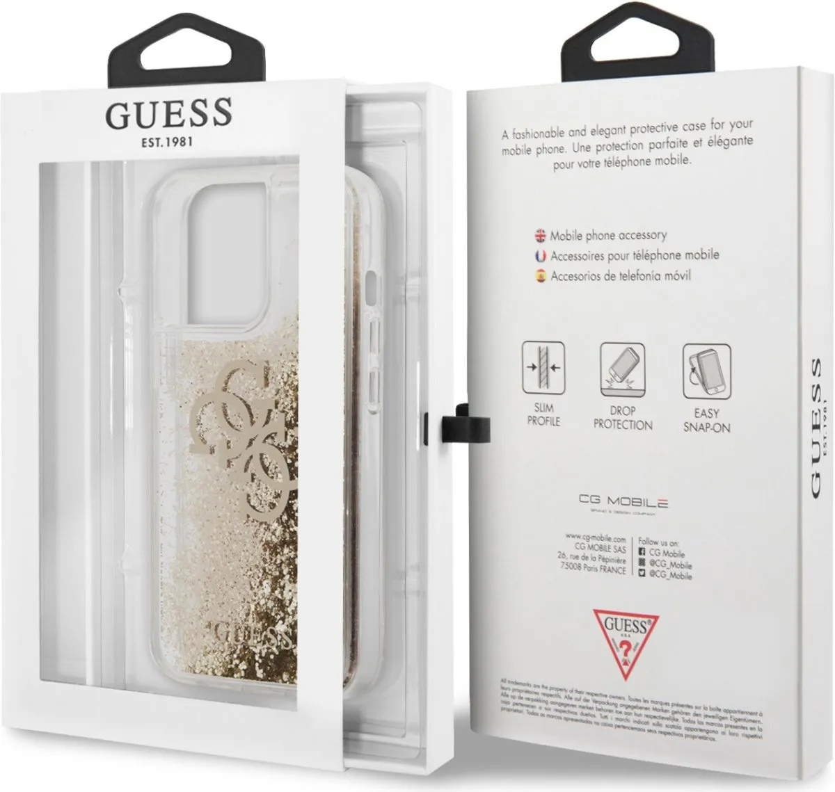 Guess Liquid Glitter Case 4G Electroplated Logo For iPhone 13 Pro (6.1) - Gold