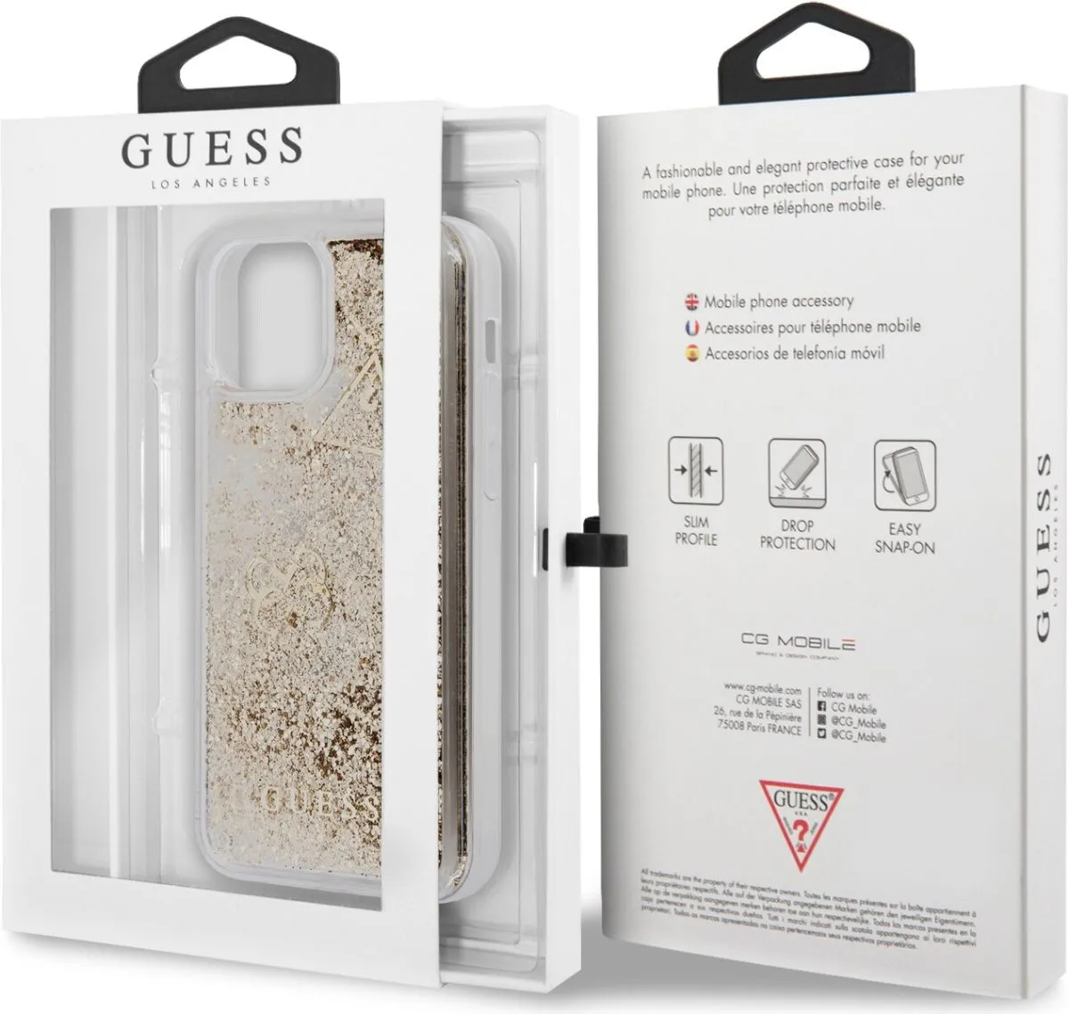 Guess Liquid Glitter HEARTS Charms Hard Case for iPhone 12 - Gold