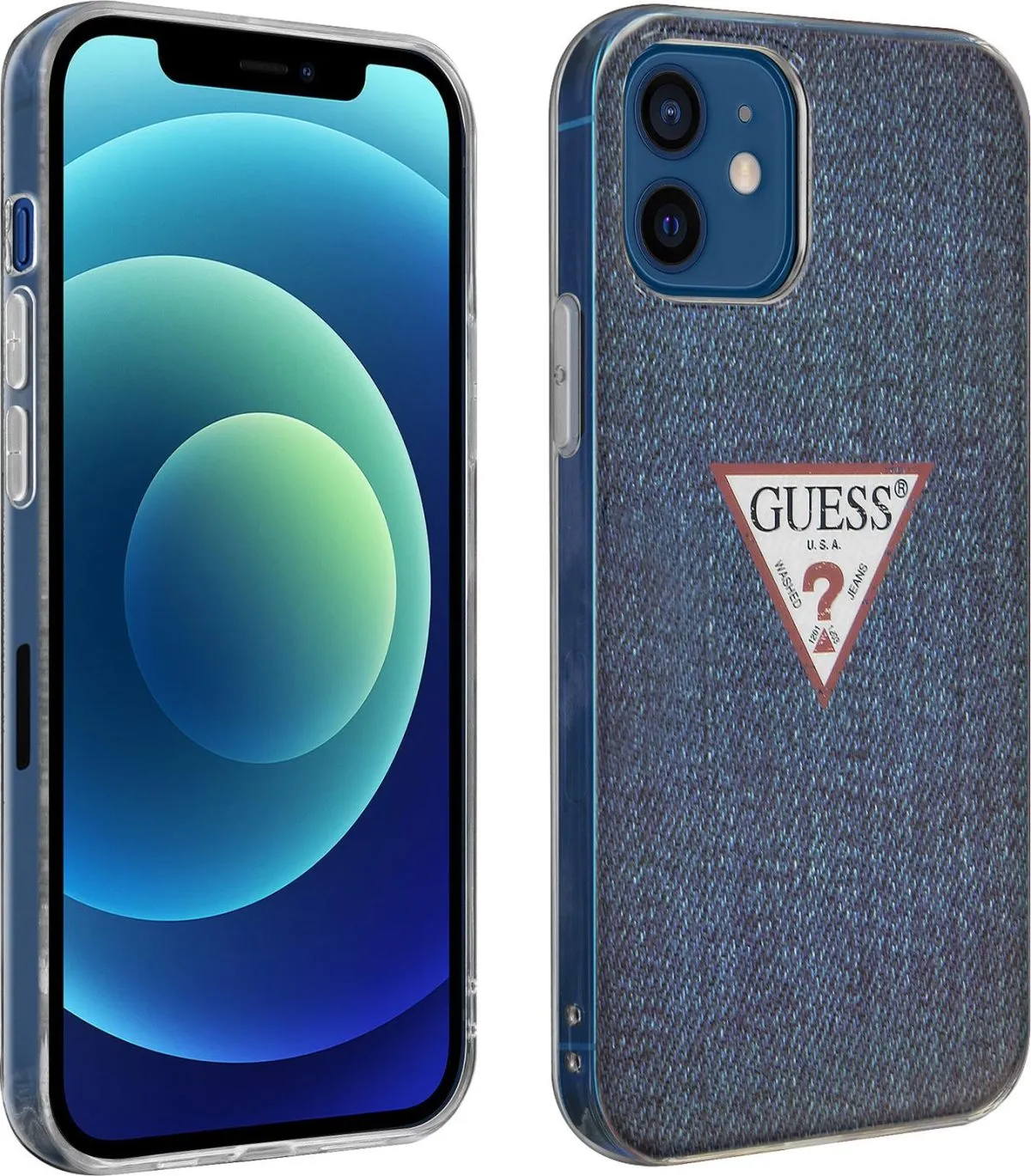 Guess PC/TPU Denim Print Case for iPhone 12 - Dark Blue