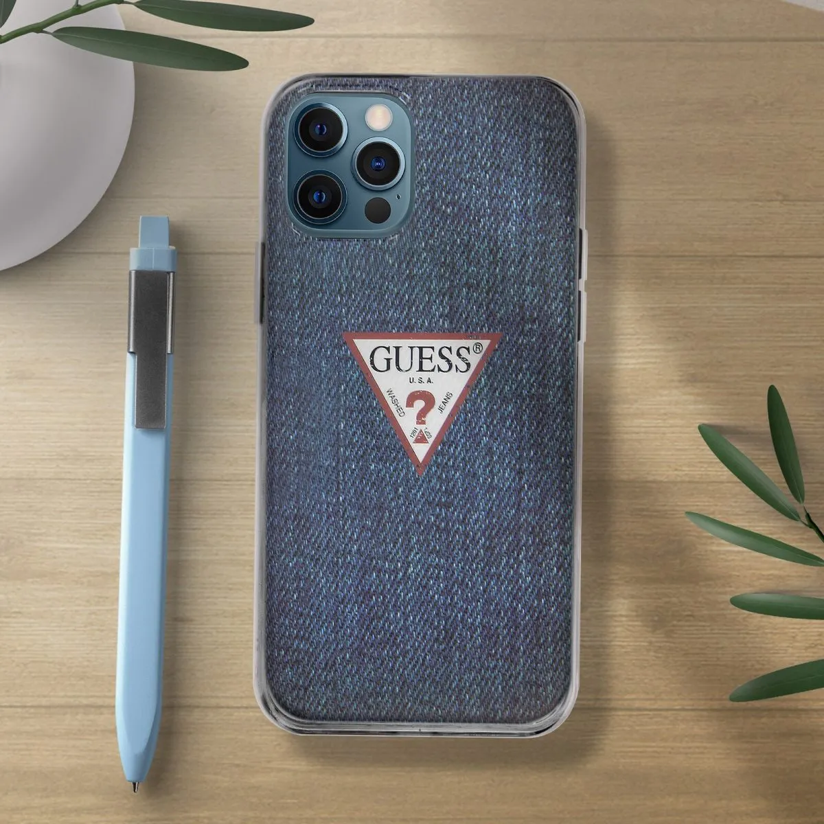 Guess PC/TPU Denim Print Case for iPhone 12 Pro Max - Dark Blue