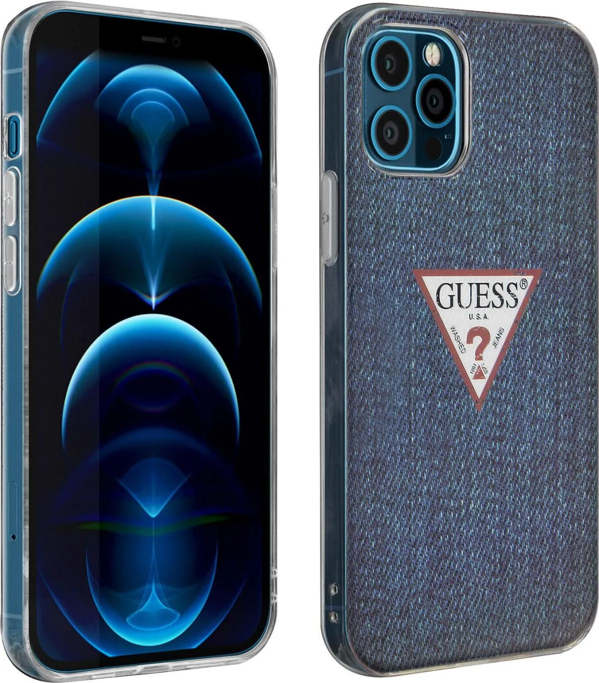 Guess PC/TPU Denim Print Case for iPhone 12 Pro Max - Dark Blue