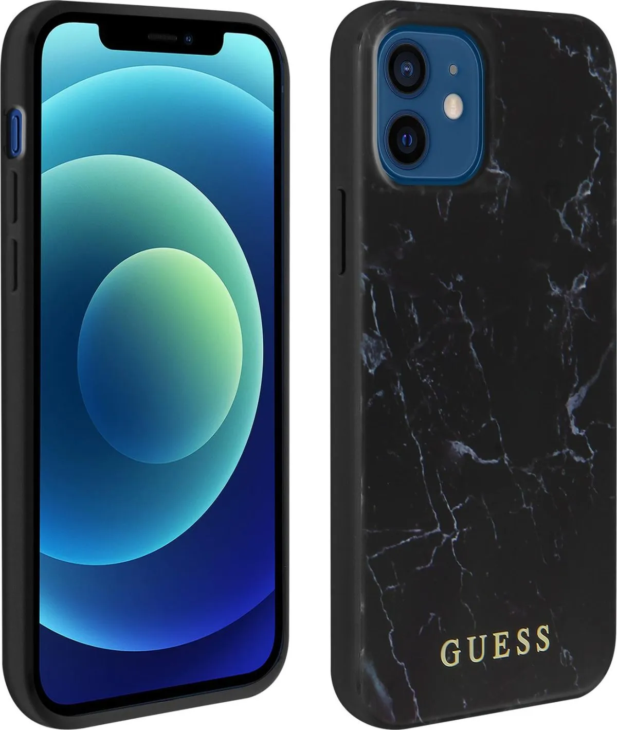 Guess PC/TPU Marble Design Case for iPhone 12 - Black