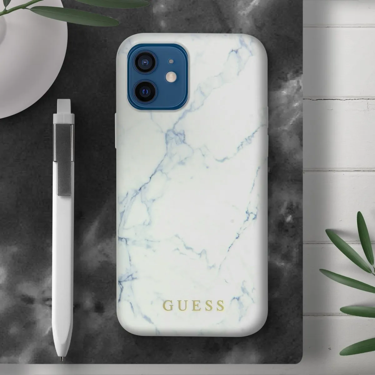 Guess PC/TPU Marble Design Case for iPhone 12 - White