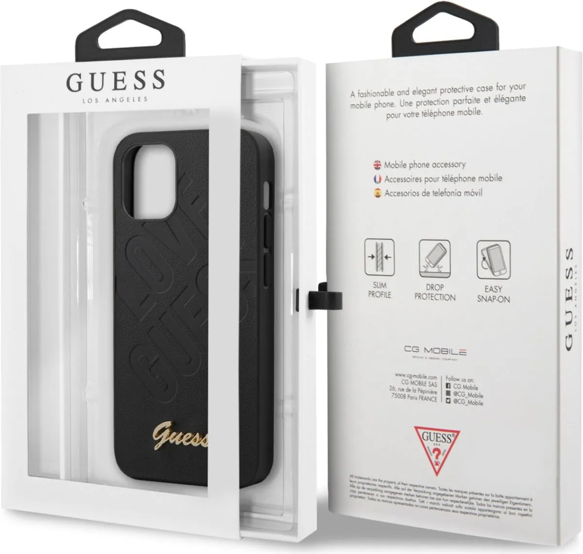 Guess PU Iridescent LOVE Debossed Case w/ Metal Logo for iPhone 12 - Black
