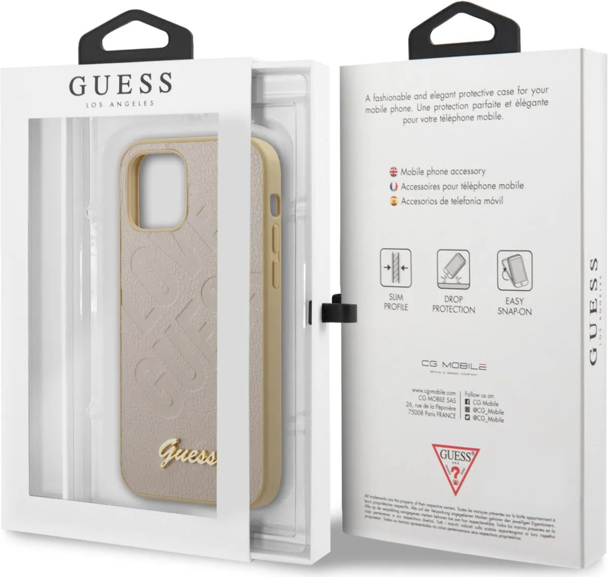 Guess PU Iridescent LOVE Debossed Case w/ Metal Logo for iPhone 12 - Light Gold