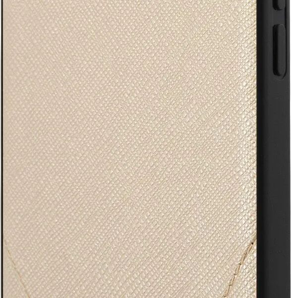 Guess PU Saffiano V Stitched w/ Metal Logo Case for iPhone 12 Pro - Light Gold