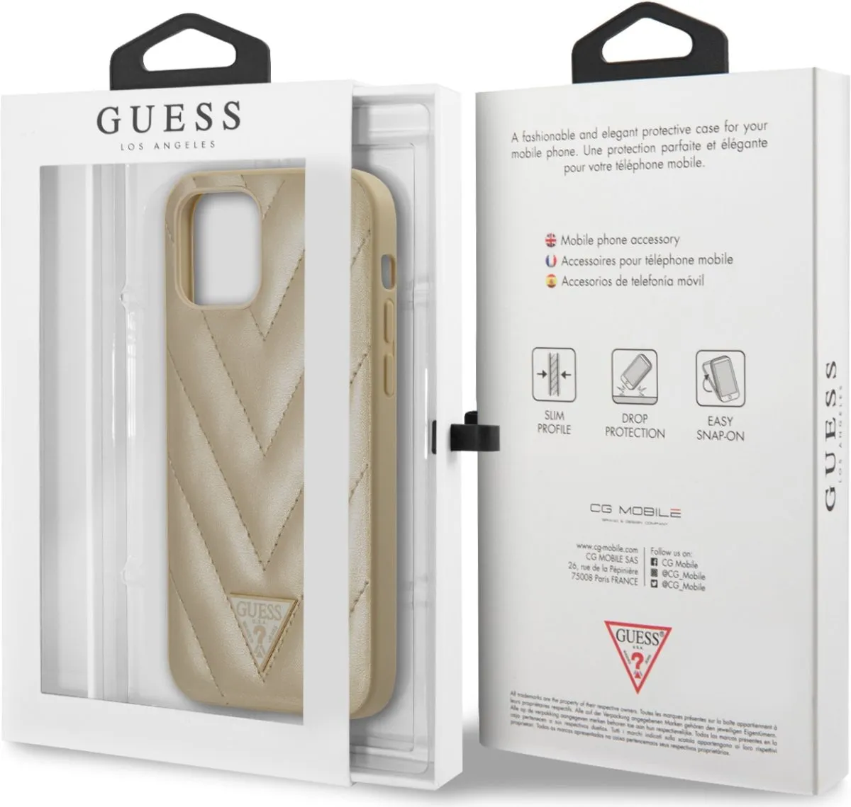 Guess PU V Quilted Hard Case for iPhone 12 / 12 Pro (6.1) - Gold