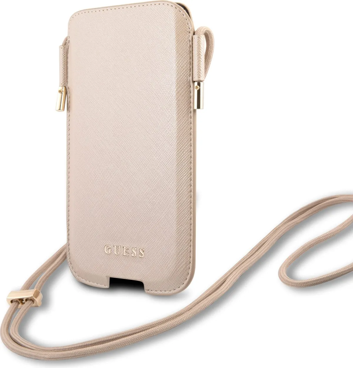 Guess Saffiano Classic Pouch Case with Cord for iPhone 12 / 12 Pro ( 6.1 ) - Gold