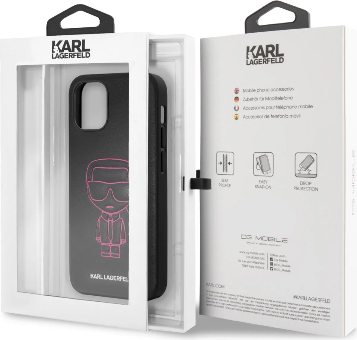 Karl Lagerfeld PU Leather Case Ikonik Outline Embossed and Metal Logo for Apple iPhone 12 - Pink