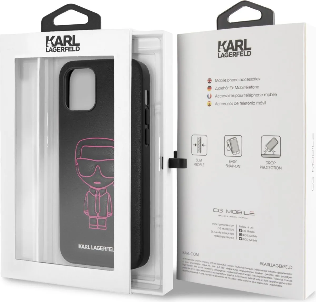 Karl Lagerfeld PU Leather Case Ikonik Outline Embossed and Metal Logo for Apple iPhone 12 Pro - Pink
