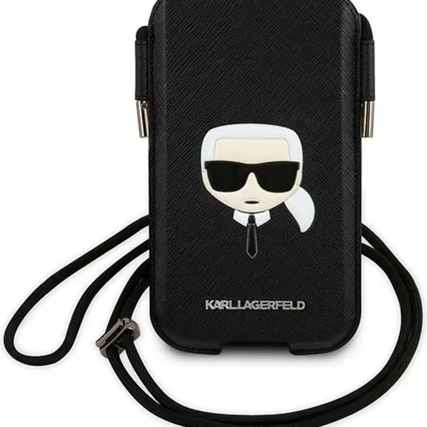 Karl Lagerfeld PU Saffiano Pouch With Karls Head Large - Black