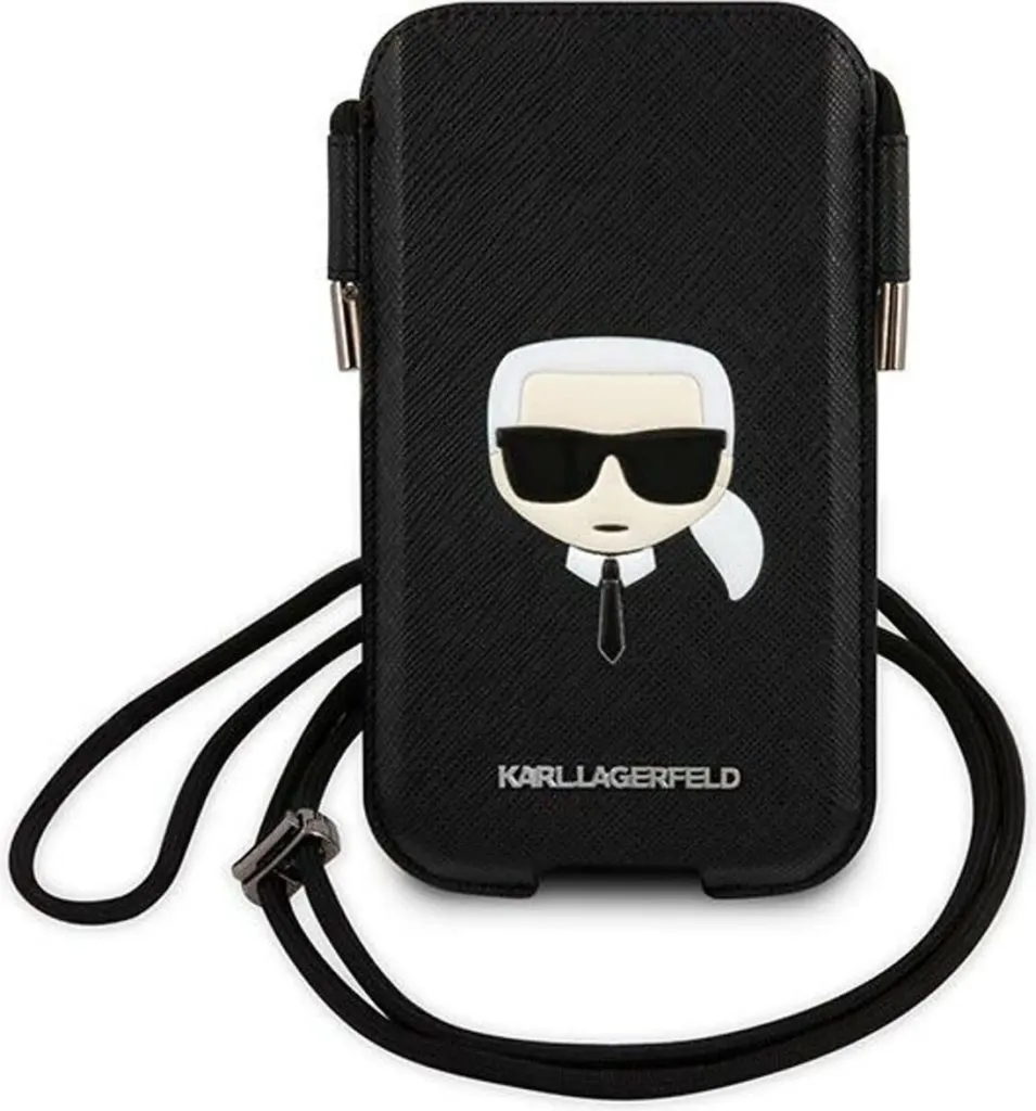 Karl Lagerfeld PU Saffiano Pouch With Karls Head Large - Black