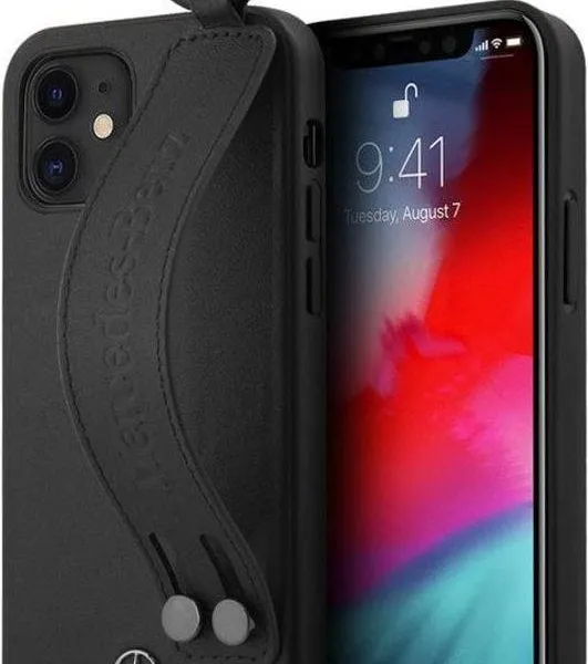 Mercedes-Benz Leather Case Hand Strap for iPhone 12 - Black