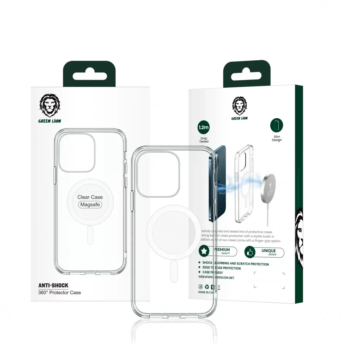 Green 360° Anti-Shock Creative Magnetic Case for iPhone 13 Pro Max 6.7 - Clear