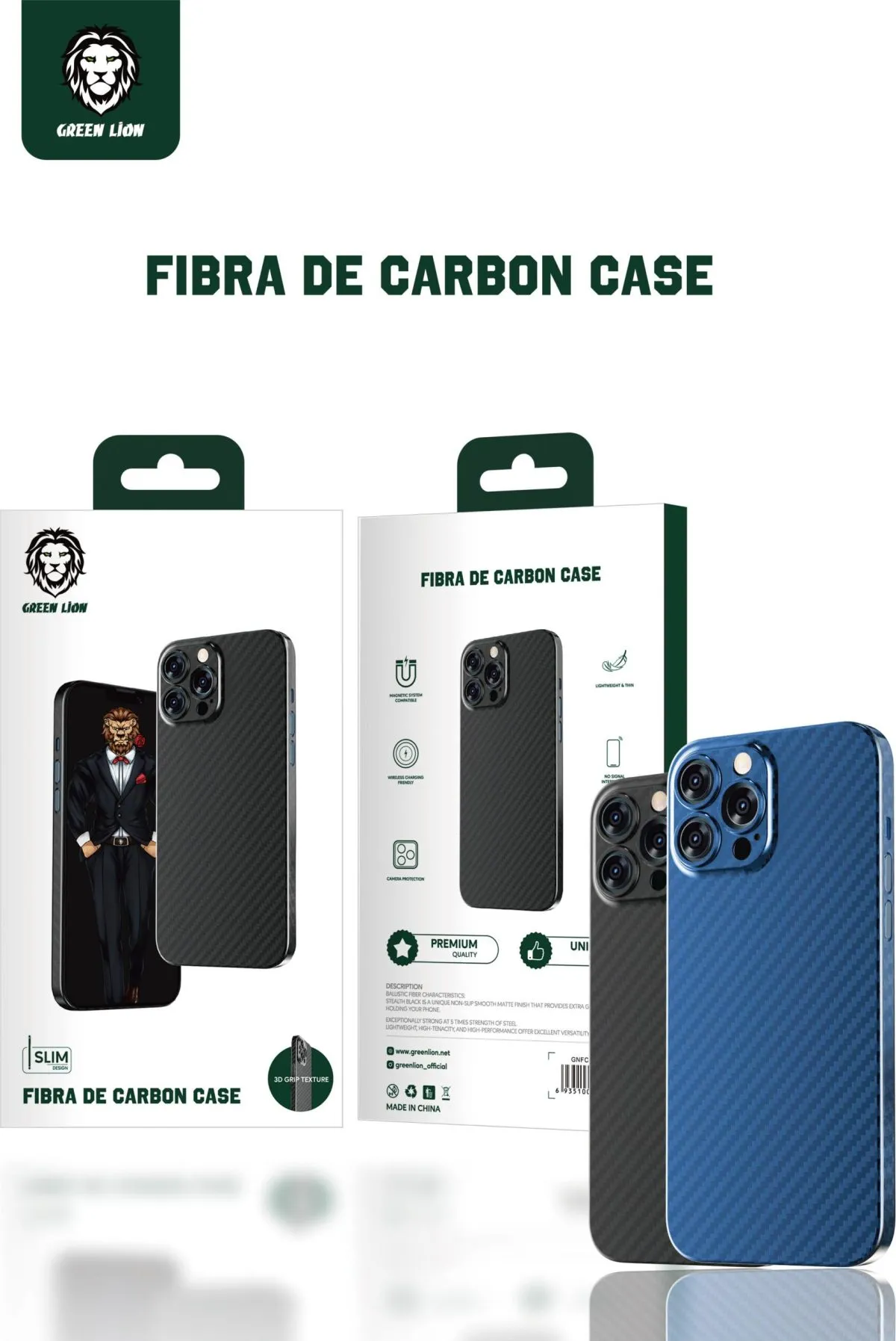 Green Fibra de Carbon Case for iPhone 13 Pro Max 6.7 - Black