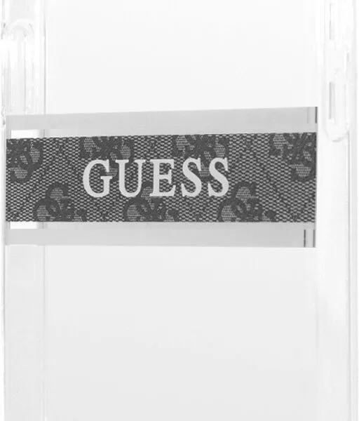 Guess PC/TPU Transparent Case 4G Stripe With Crossbody Chain For iPhone 13 (6.1) - Silver