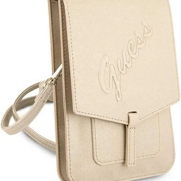 Guess PU Saffiano Script Wallet Bag - Gold