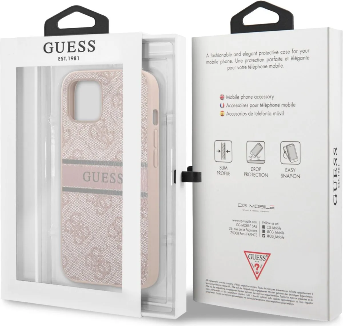 Guess 4G PU Leather Case With Printed Stripe For iPhone 13 (6.1") - Pink