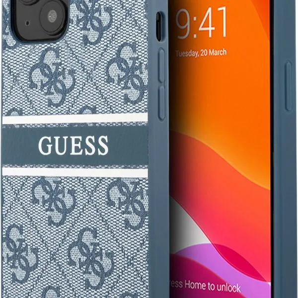 Guess 4G PU Leather Case With Printed Stripe For iPhone 13 (6.1") - Blue