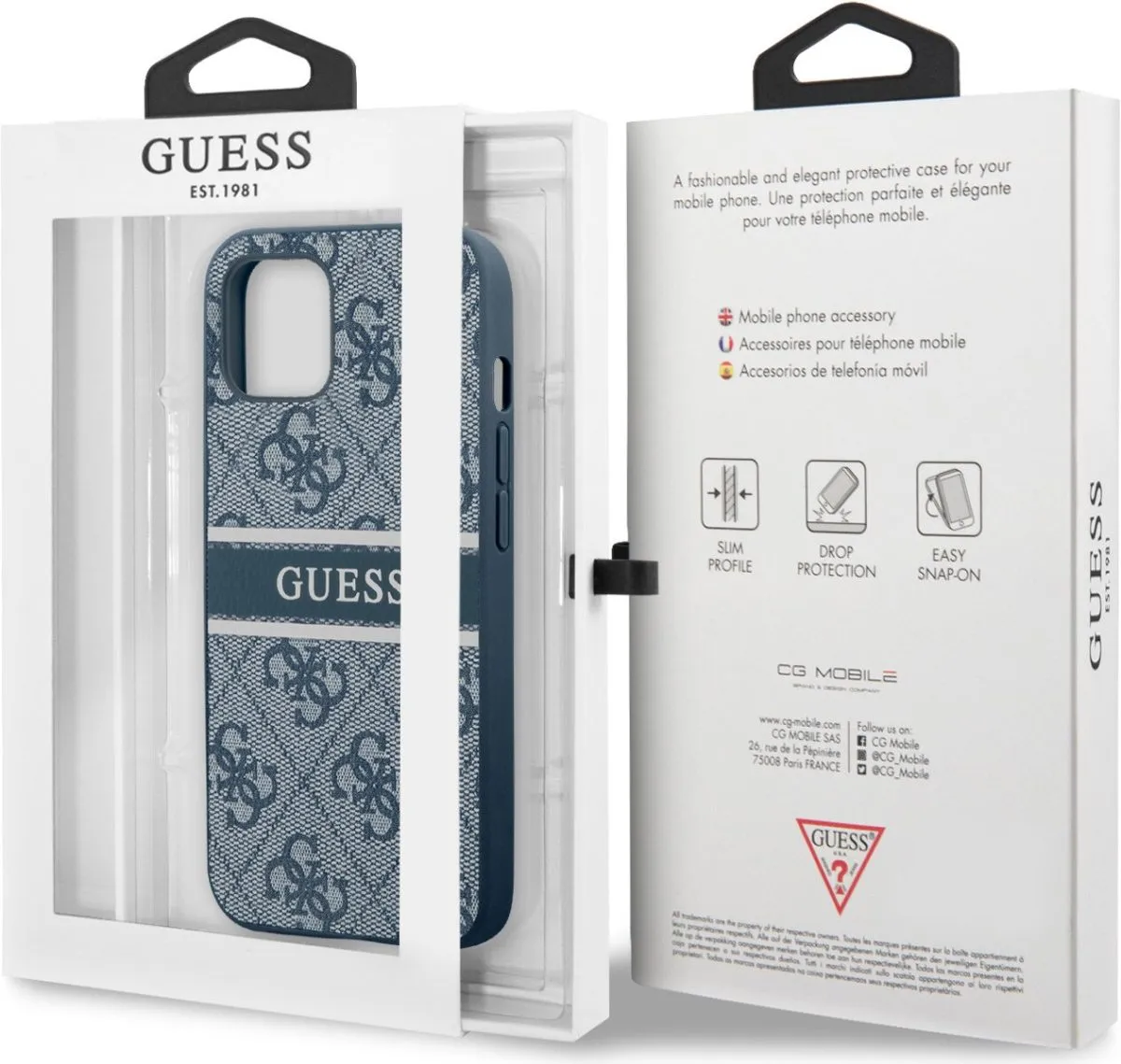 Guess 4G PU Leather Case With Printed Stripe For iPhone 13 (6.1") - Blue