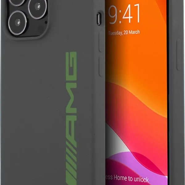 AMG Liquid Silicone Case With Big Logo For iPhone 13 Pro (6.1") - Grey/Green
