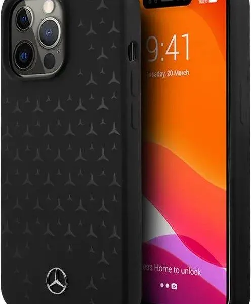 Mercedes Benz Liquid Silicone Case With Stars Pattern For iPhone 13 Pro (6.1") - Black