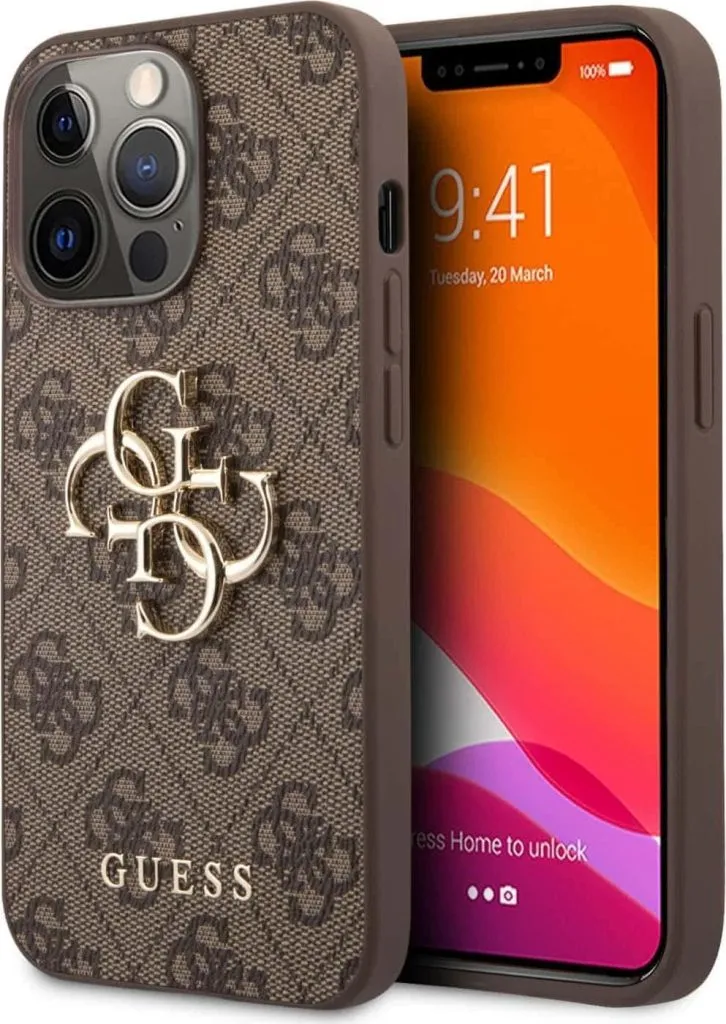 Guess PU Leather 4G Big Metal Logo For iPhone 13 Pro (6.1") - Brown