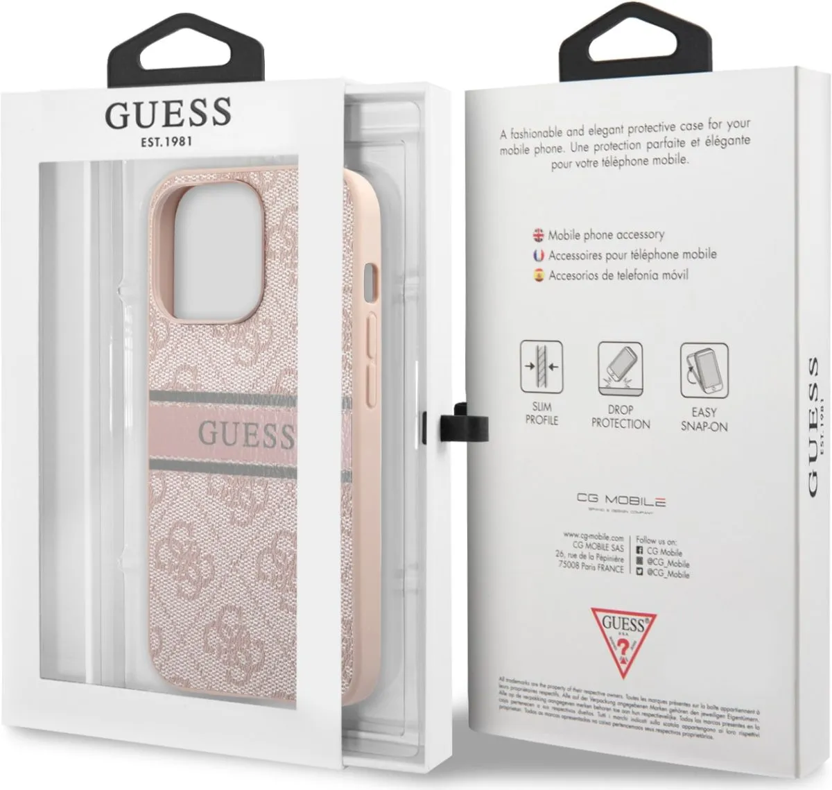 Guess 4G PU Leather Case With Printed Stripe For iPhone 13 Pro Max (6.7") - Pink
