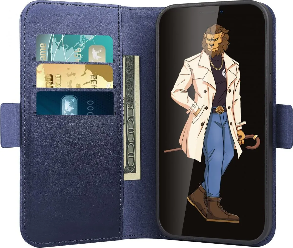 Green 2 in 1 Magsafe Leather Wallet Case for iPhone 13 Pro ( 6.1" ) - Blue