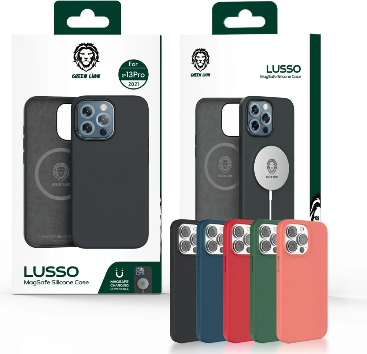 Green Lusso MagSafe 360 Silicone Case for iPhone 13 ( 6.1 " ) - Black