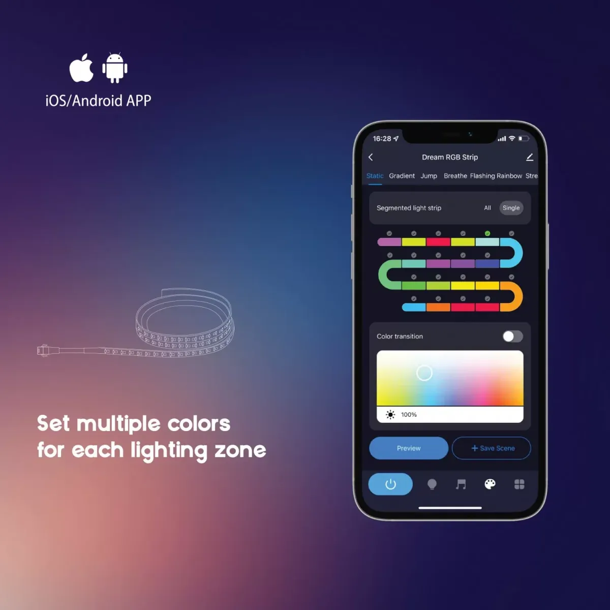 Porodo Brite RGB Smart LED Light Strip 5M 48W - Transparent