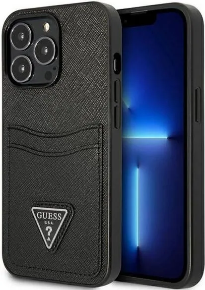 Guess Saffiano Double Card Triangle for iPhone 13 Pro Max - Black