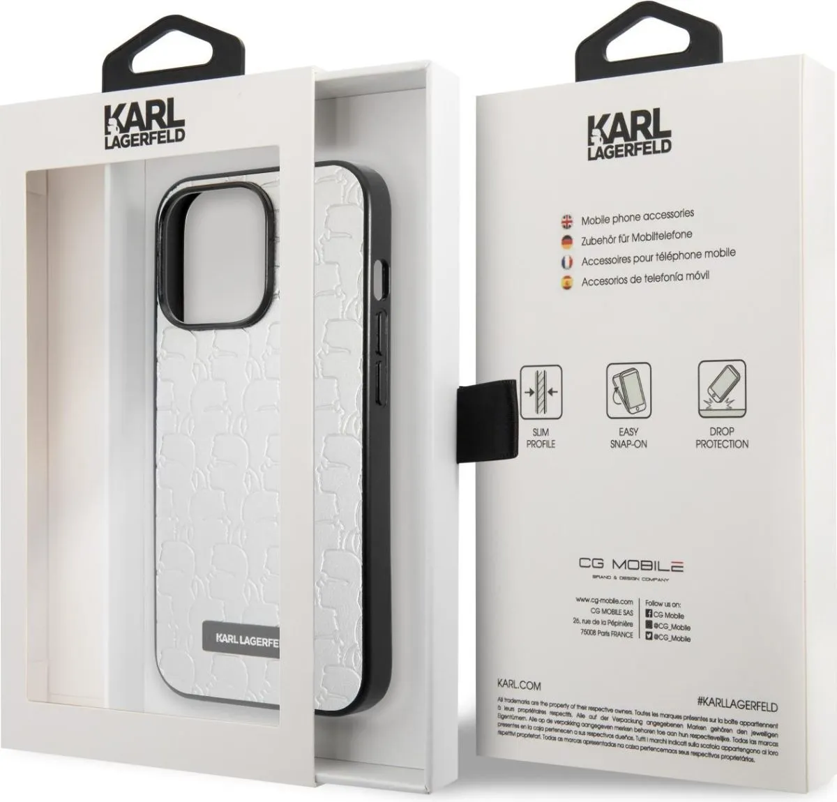 Karl Lagerfeld PU Leather Kameo Embossed Pattern with Plague Hard Case for iPhone 13 pro Max