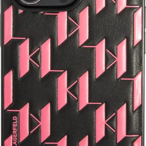 Karl Lagerfeld PU Leather Monogram Embossed Pattern with Plague Hard Case for iPhone 13