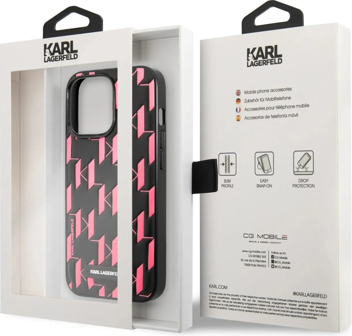 Karl Lagerfeld PU Leather Monogram Embossed Pattern with Plague Hard Case for iPhone 13