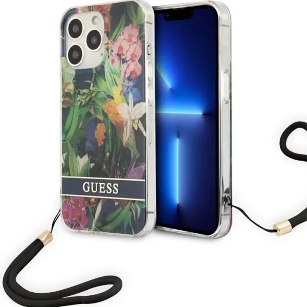 Guess PC/TPU Flower Cord Hard Case for iPhone 13 Pro - Blue